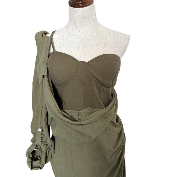 JLUXLABEL OLIVE EVITA LINEN DRAPED DRESS  Slit Adjustable Bustier 3XL SOLDOUT - Picture 6 of 10